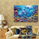 Fipart DIY Diamond Painting by Numbered kit, Full-drilled Underwater World Cross-Stitch Art Craft Wall Decoration,14X18 inches