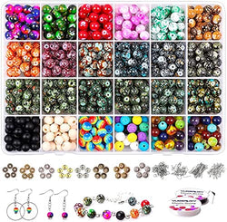 FEEIN 453pcs Beads Kits for Jewelry Making Acrylic Round Loose Beads in Different Patterns with Chakra Beads,Lava Beads,Glass Beads for Adults Bracelet Necklace Earring Making