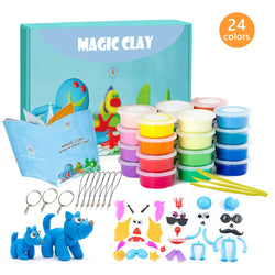 Modeling Clay Kit - 24 Colors Air Dry Ultra Light Magic Clay, Soft & Stretchy DIY Molding Clay with Tools, Animal Accessories, Easy Storage Box Kids Art Crafts Gift for Boys & Girls Age 3-12 year old
