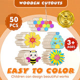 50 Pieces Unfinished Wooden Cutouts Bee Wood Slices Flower Unfinished Wood Cutouts Blank Wooden Paint Crafts for Kids Painting, DIY Crafts Home Decoration Craft Project