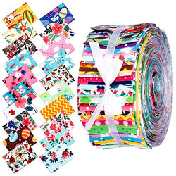 70 Pcs Spring Jelly Fabric Patchwork Roll, 2.55 Inch Easter Fabric Quilting Strips Roll up Jelly Fabric Patchwork Fabric Bundles for Holiday Quilters and Sewing DIY Crafts