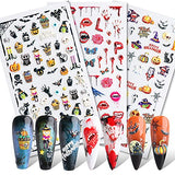 5D Halloween Nail Art Stickers Decals Day of The Dead Nail Supplies 5D Stereoscopic Embossed Red Bloody Scar Lips Nail Design Self-Adhesive Charms Nail Decoration for Acrylic Nail 3 Sheets