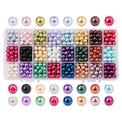 Pandahall Elite 1 Box (about 600 pcs) 24 Color 8mm Environmental Dyed Round Glass Pearl Beads