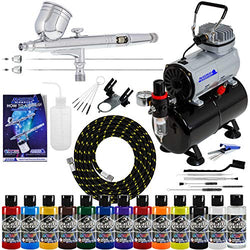 Master Performance G233 Airbrush Kit with 3 Tips and Master Air Compressor TC-20T, Createx Wicked Colors 12 Color Airbrush Paint Set and Airbrush Cleaning Kit