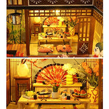 WYD 3-Story Japanese-Style Villa Model Japanese Style Wooden Assembled Dollhouse Kit Puzzle Toys Furniture Kits LED Light House Gift for Friends Parents Children(with dust Cover and Music)