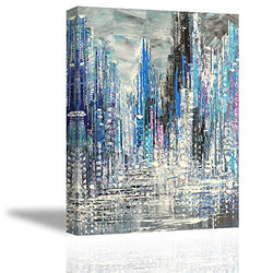Tku's Modern Abstract Building Wall Art City Landscape Wall Decor Hand Painted Canvas Painting Framed Prints Black and White Picture Home Decoration for Bedroom (Ready to Hang)