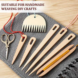 7 Pieces Wood Hand Loom Stick Set, Include 5 Pieces Wood Weaving Crochet Needle with Wooden Shuttles Weaving Stick and Wood Weaving Comb for Knitted Crafts DIY