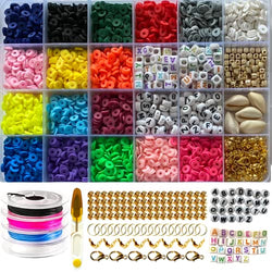 Clay Beads for Jewelry Making - Stylish Flat Polymer Clay Beads for Bracelets Making - 4000 Pcs Color Clay Bead Bracelet Making Kit with Charming Pendants Enough Letters - Complete Set for Creativity