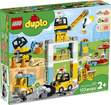 LEGO DUPLO Construction Tower Crane & Construction 10933 Creative Building Playset with Toy Vehicles; Build Fine Motor, Social and Emotional Skills; Gift for Toddlers (123 Pieces)