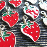 6 Pcs - Enamel Strawberry Pewter Charms Pendants Berry (NS254)