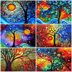 Acudotr 6 Pack Diamond Painting, DIY 5D Diamond Painting Kits for Adults, Full Drill Diamond Art Kits for Kids, Moon and Tree, 12x16 inch
