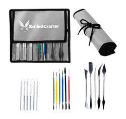 Skilled Crafter Pottery Tools & Carry Case. 28 Stainless Steel & Aluminum Clay Modeling & Sculpting Tools in 17 Piece Set. Professional Quality. + Free Needle Tool