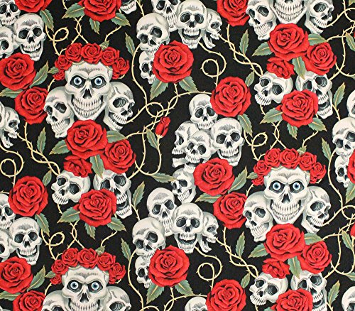 100% Cotton Quilt Prints - Alexander Henry - The Rose Tattoo (Skulls & Roses) Fabrics/45 W/Sold
