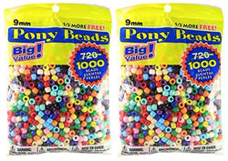 2-PACK - Pony Beads Multi Color 9mm 1000 ct Per Bag