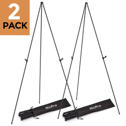 Nicprp Folding Easels for Display, 2 Pack 63 Inch Metal Floor Easel Stand Tripod Black Portable for Artist Poster Wedding with Carry Bag