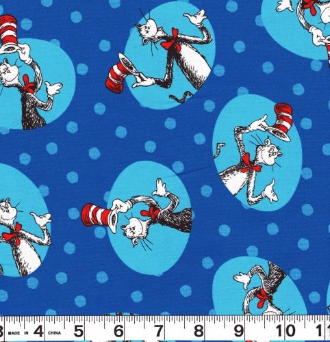 1 Yard Dr. Seuss The Cat in the Hat by Robert Kaufman 100% Cotton Quilt Fabric ADE-15672-4 Blue