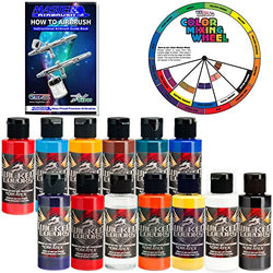Createx TOP 12 Wicked Airbrush Paint Colors and Reducer with the Master How to Airbrush Book and Color Wheel
