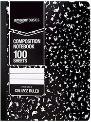 AmazonBasics College Ruled Composition Notebook, 100-Sheet, Marble Black, 4-Pack