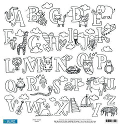 American Crafts 375304 Adult Coloring Books Patterned Paper (25 Pack), 12 by 12", Cute Alphabet