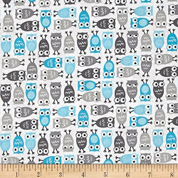 Robert Kaufman Kaufman Urban Zoologie Mini Owls Fabric by the Yard, Sky