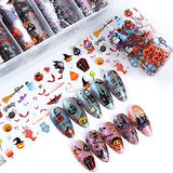 Nail Foil Transfer Stickers, 10 Rolls Halloween Nail Stickers Pumpkin Spider Skull Ghost Witch Nail Decals Wraps DIY Nail Art Decorations