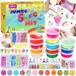 DIY Slime Kit for Girls Boys- Slime Supplies Includes Clear Crystal Slime, Glitter, Foam Beads, Fruit Slices, Fishbowl Beads, Unicorns and Mermaids Charms for Kids Slime Making