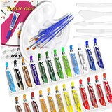 37 PCS Acrylic Artist Paint Set - with 24colors Acrylic Tubes, 6 Brushes, 6 Plastic Mixing Knife, 10 Well Portable Palette
