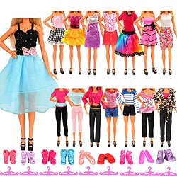 Miunana 10 Set Casual Wear Clothes Dess Outfit 10 Doll Shoes with 10 Doll Heart Hangers for 11.5 Inch Girl Doll Clothes and Accessories Doll Clothing and Shoes Accessories