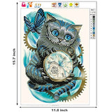 AIRDEA DIY 5D Diamond Painting by Number Kit, Cat Clock Diamond Painting Kits for Adults Crystal Rhinestone Embroidery Cross Stitch Arts Craft Canvas Wall Decor 30x40cm