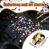 105 Pieces Halloween Nail Charm Punk Skull Nail Charms 3D Skull Nail Charms Nail Bling Rhinestones Nail Jewelry and Decorations for Women Girls Nail Decor Halloween Parties