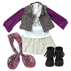 Adora Amazing Girls 18" Doll Clothes - Trendy Twill & Lace Outfit with Skirt, Tee, Vest, Scarf, Purse, and Boots  (Amazon Exclusive)