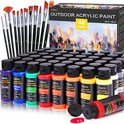 Outdoor Acrylic Paint Set,48 Colors (2 oz/Bottle) with 12 Art Brushes, Art Supplies for Painting Canvas, Rock, Wood, Ceramic & Fabric, Rich Pigments Lasting Quality for Artist