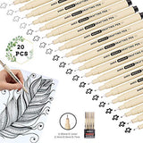 Set of 20 Precision Micro-Pens, KAIMAIC Micro-Line Pens 5 Size Fineliner Ink Pen Waterproof Archival ink Calligraphy Pens Black Drawing Pen for Artist Illustration, Sketching, Technical Drawing, Anime