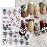 4 Sheets Lace Nail Art Stickers Decals 5D Embossed Nail Supplies Retro Bohemian Nail Decor Bronze White Pink Lace Necklace Star Moon Flower Stereoscopic Carved Nail Accessories DIY for Women Girls
