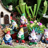 LINHU Mini Garden Gnome Statue Set in Funny Poses, Creative Tiny Gnomes Elves Mini Fairy Dollhouse Craft, Miniature Figurine, Home Decor(B)