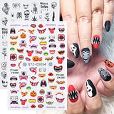 Autumn & Halloween Nail Stickers, 9 Sheets Skull Nail Decals 3D Self-Adhesive Fall Leaves Pumpkin Bat Ghost Spider Web Skeleton Pattern Nail Art Design for Thanksgiving Halloween Party