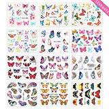 Butterfly Nail Art Stickers for Acrylic Nails Water Transfer Decals for Spring Colorful Butterfly Fashion Nail Design Sticker Manicure Tips Decorations Kit 12 Sheets