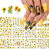 Sunflower Nail Art Stickers Water Transfer Nail Decals Floral Flower Nail Art Supplies Small Daisy Flowers Designs Nail Foils Transfer Sticker Nail Accessories for Women Girls Manicure (12 Sheets)
