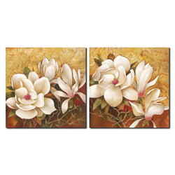 Pyradecor Magnolia Flowers Large Modern 2 Panels Gallery Wrapped Floral Giclee Canvas Prints Oil Paintings Artwork Style Brown Pictures on Canvas Wall Art for Living Room Bedroom Home Decorations L