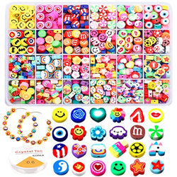 Natonhi 360 Pcs Polymer Clay Beads for Jewelry Bracelet Making Kit 24 Styles Preppy Beads DIY Arts and Crafts Kit Include Flower Smiley Face Bead Charms,Gifts for Girls Age 6-12