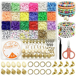 5147PCS Clay Beads, ATMOCA Polymer Clay Beads, 18 Colors 6mm Flat Beads and Heishi Beads, Preppy Beads with Smiley Face Beads and Letter Beads for Necklace Bracelet Jewelry Making Kit
