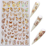 Butterfly Nail Art Stickers Decals Laser Butterfly Stickers Nail Designs 3D Gold Butterflies Nail Art Adhesive Sticker Sheets Nail Foil Luxury Butterfly Nail Stickers for Nail Art Decoration (8 Pcs)