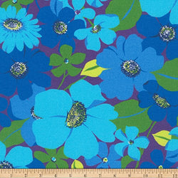 Robert Kaufman Digitally Printed Rayon Challis Flowers Azure Fabric by The Yard