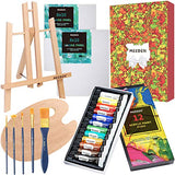 MEEDEN 21-Piece Acrylic Painting Set with Tabletop Wood Easels, 12×12MLAcrylic Paints, 2 Canvas Panels & Accessories, Art Painting Kit for Beginners, Students & Little Artist