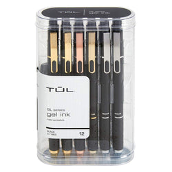 TUL Retractable Gel Pens, Medium Point, 0.7 mm, Black Barrel, Black Ink, Pack of 12 Pens