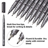 [9 Packs] Browill Fineliner Pens, Micro-line Writing Drawing Markers With Waterproof Archival Ink 9 Tips For Sketching, Anime, Artist Illustration, Signature, Office Documents, Scrapbooking Black