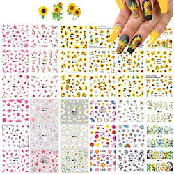36 Sheets Flower Nail Art Stickers Decals Blossom Floral Flowers Nail Decorations Sunflower Daisy Peach Petals Designs Water Transfer Nail Art Supplies DIY for Women Girls (Flower)
