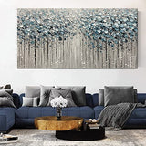 Yotree Paintings - 30x60 Inch 3D Oil Paintings on Canvas Blue Forest Heavy Texture Acrylic Painting Wall Art Wall Decoration Wood Inside Framed Hanging Ready to Hang