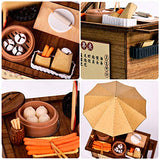 HEYANG Dollhouse Miniature Handmade House Kit Hong Kong Style Dining Car DIY Wooden LED Light Model Collection Crafts Birthday Gift Breakfast Cart