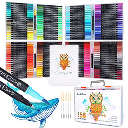 LIULIUCAI 156 Dual Tip Brush Marker Pens for Coloring Books,Artist Fine & Brush Tip Pen Coloring Markers for Kids Adult Bullet Journaling Note Taking Lettering Calligraphy Drawing Pens Craft Supplies